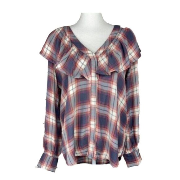 Mossimo Supply Co. Tops - Mossimo Supply Co. Plaid Ruffle Top - Blue and Red